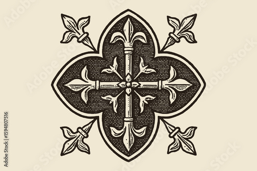 Ornamental floral motif vintage woodcut vector illustration