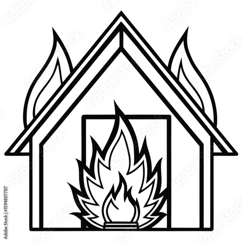 Vector art of a house with flames coming from the roof
