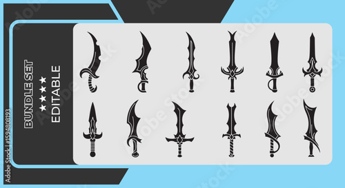 Collection of fantasy swords isolated on white background