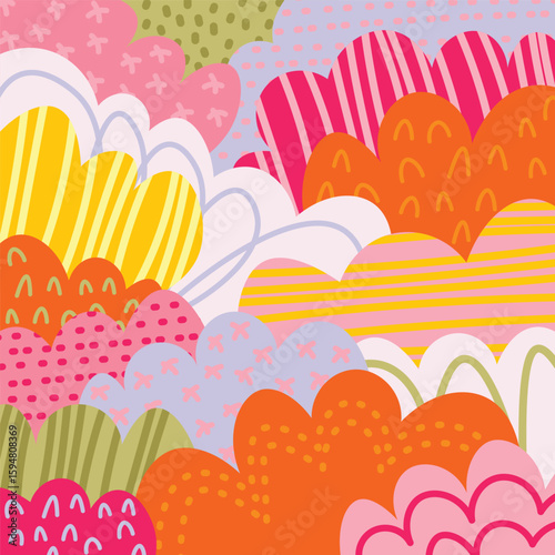Colorful doodle vector clouds