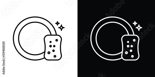 Washing dishes icon linear icon. Line with editable stroke