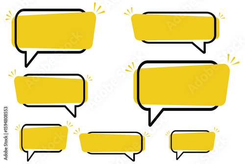 Quote box frame set, Yellow speech bubbles isolated vector set. Chat bubble in yellow, Speech bubble sign and symbol, Quote box icon. Vector illustration.