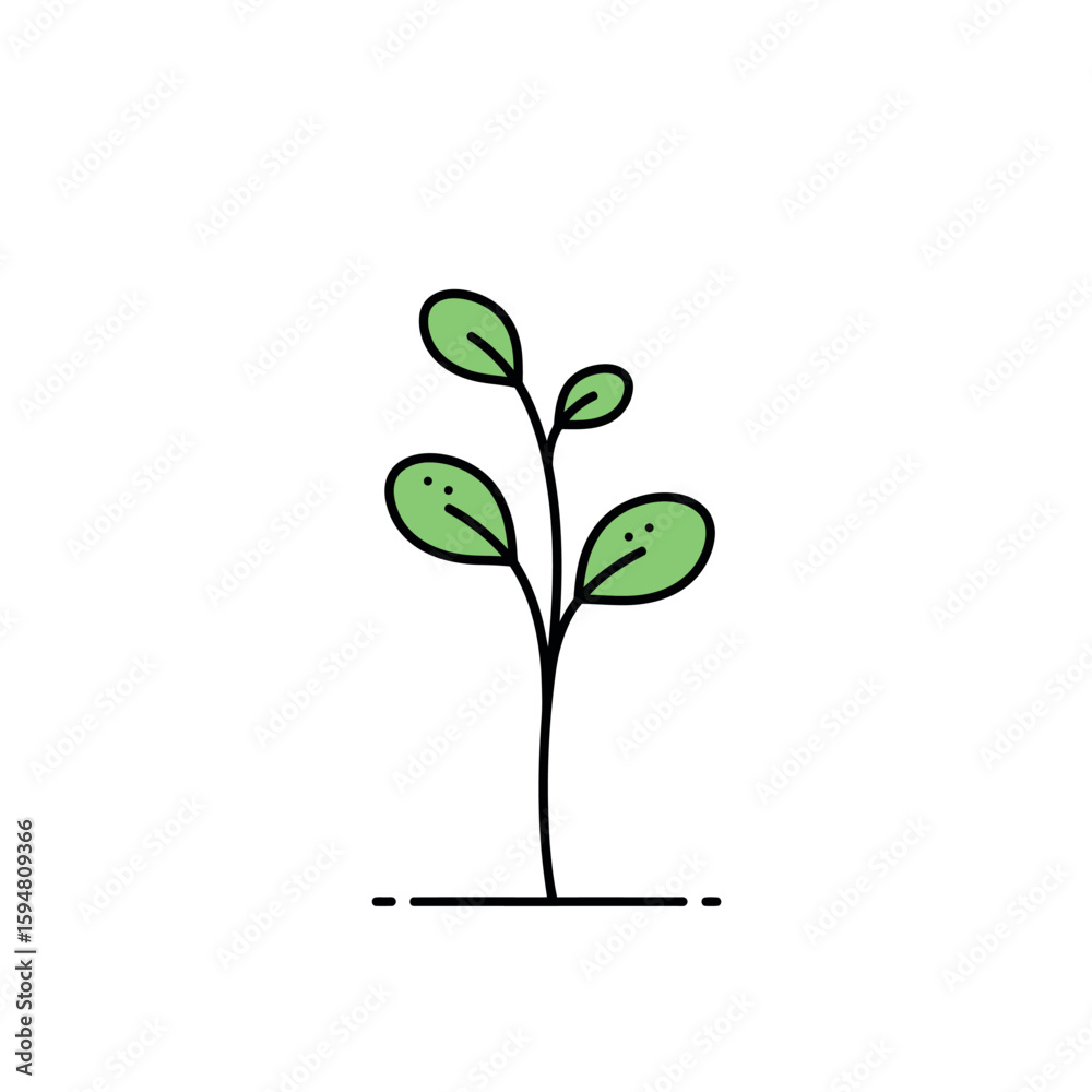 Fototapeta premium Simple Green Plant Illustration on White