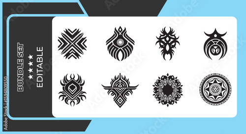 Collection of tribal tattoo designs isolated on white background