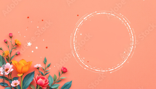 Vibrant floral arrangement on a coral background, perfect for spring themes and creative designs, adding freshness and beauty.