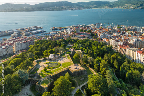 Aerial of Fortress of El Castro in Vigo, Galicia, Spain