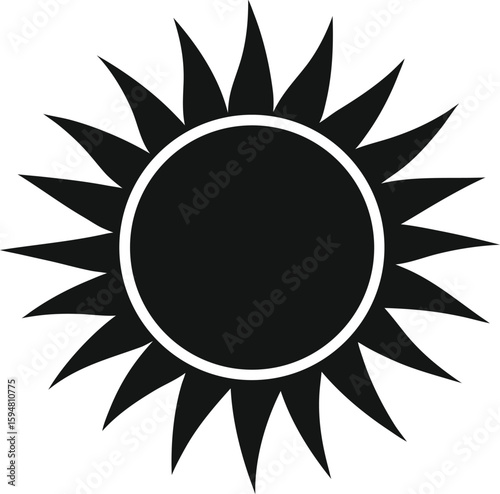 Highly Detailed Black Silhouette Sun Icon for Design Projects