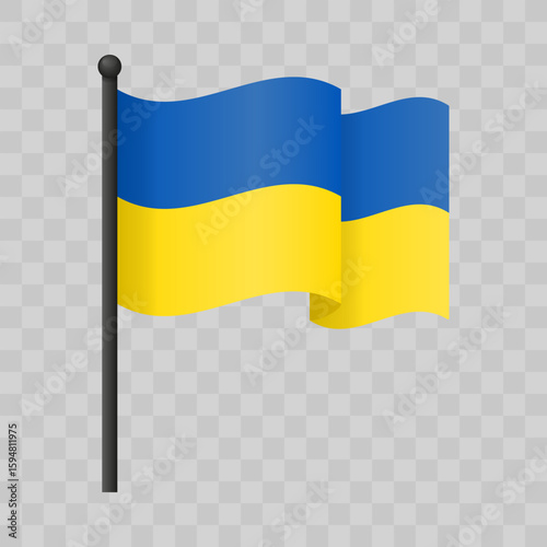 Waving Ukraine flag on flagpole against checkered background. Vector illustration for editorial, educational, patriotic contexts, or design projects involving Ukraine state symbols and heritage