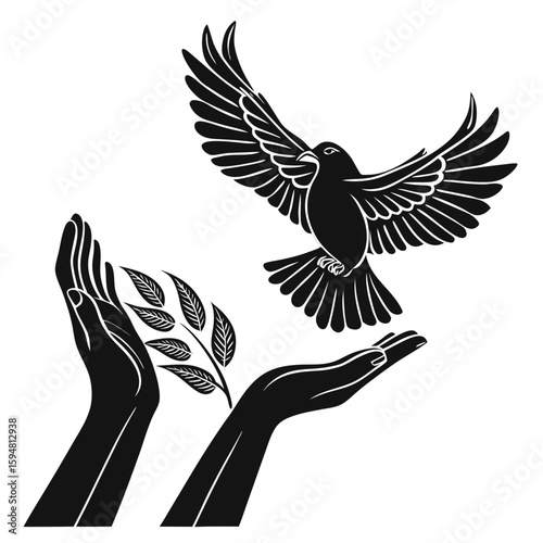 Hands Releasing a Bird – Symbol of Freedom and Peace Vector Illustration