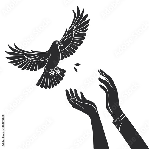 Hands Releasing a Bird – Symbol of Freedom and Peace Vector Illustration