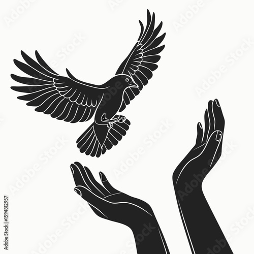 Hands Releasing a Bird – Symbol of Freedom and Peace Vector Illustration