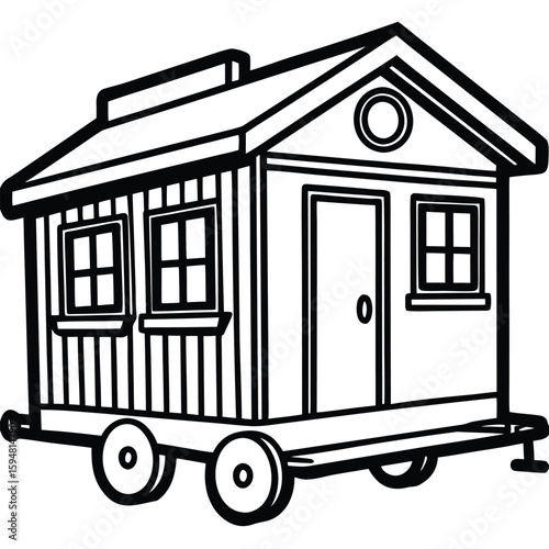 Vector art of a charming little house on wheels, ready for adventure