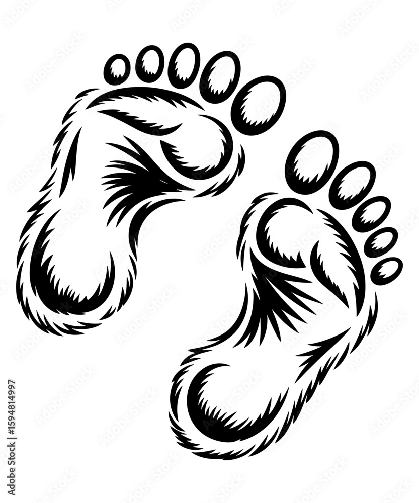 Fototapeta premium Whimsical Footprints with Tribal Influences A Symbolic Journey of Steps and Heritage Presented in a Minimalist Black and White Design