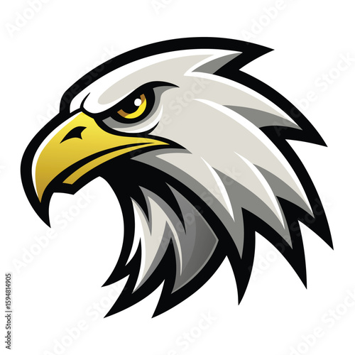Striking Eagle Head Mascot Illustration with Golden Beak and Yellow Eye Design