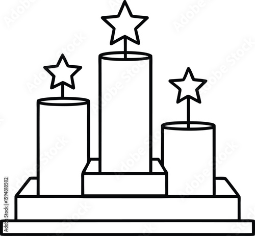 Festive Candles with Stars: A minimalist illustration depicts three candles adorned with stars. They stand on a tiered platform, symbolizing celebration and joy.