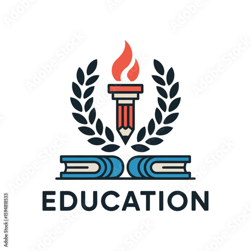 Symbol of education with torch laurel wreath and books