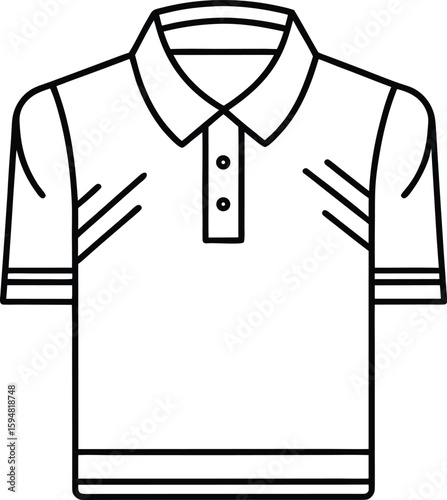 Polo shirt outline: A minimalist outline illustration of a classic polo shirt, featuring a collared neckline, button details, and short sleeves. Perfect for design projects