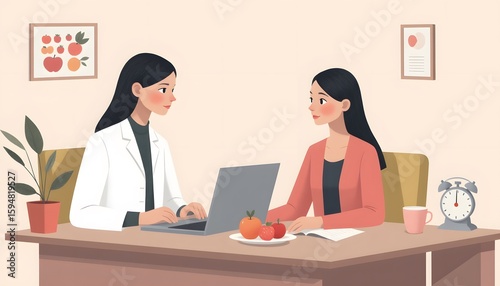 Professional Nutrition Consultation Between Two Women in Bright, Modern Office Setting