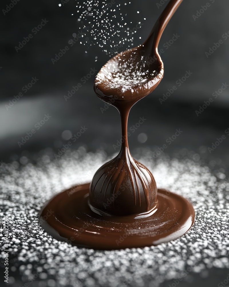 Fototapeta premium Rich Chocolate Drizzle Captured in Artful Gourmet Presentation