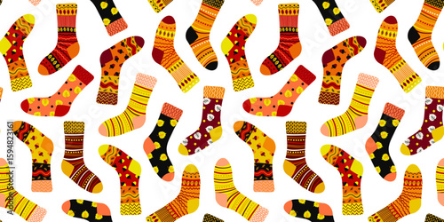 colorful patterned socks repeat background illustration ideal for cozy winter apparel and holiday gift wrapping paper