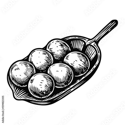 Spanish meatballs served in vintage metal dish, an illustration of traditional tapas. Spanish meatballs are delicious, savory, and full of flavor, ready to serve. Enjoy Spanish meatballs with wine,