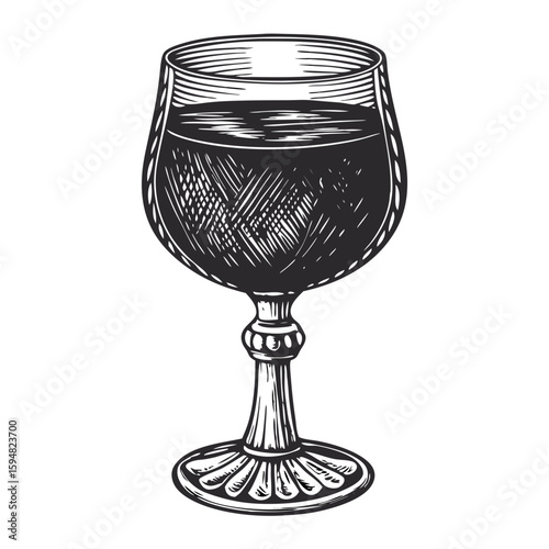 Glass of Rioja red wine is elegantly displayed with intricate crosshatching, showcasing classic Spanish varietal. A glass of Rioja red wine offers nuanced tasting experience,