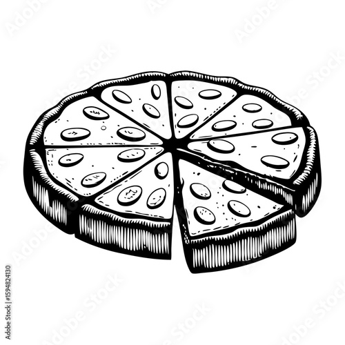 Tortilla Española, a Spanish omelette, served in slices and ready to eat. Spanish omelette features a satisfying slice, adding appeal. Culinary concept: try some Spanish omelette for restaurant menus,