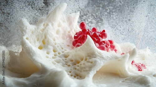 Dramatic Presentation of Red Berries Enrobed in Expansive White Foam Structure