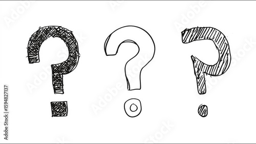 Unique hand-drawn question marks illustrating curiosity and inquiry in a creative sketching process