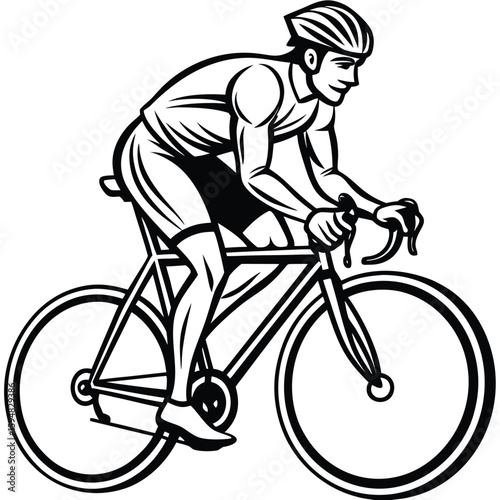 Vector art of a determined cyclist in full racing gear on a road bike