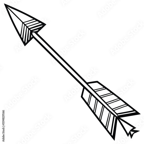 Vector art of a vintage tribal arrow with feather fletching, isolated on white