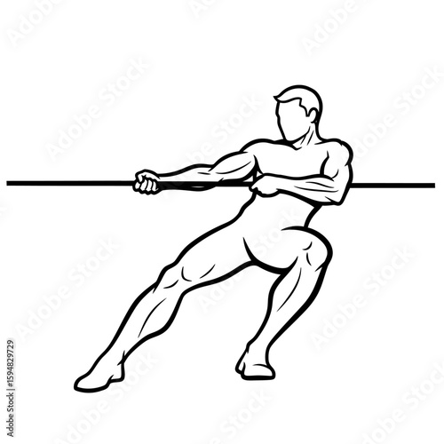 A man is pulling a rope in a tug of war isolated on white