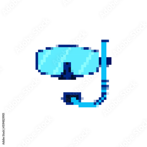 Pixelated snorkel mask featuring blue goggles and a tube, ideal for diving and ocean exploration.