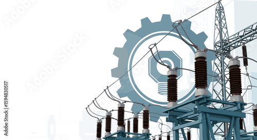 Electrical power transmission line tower, illustration concept