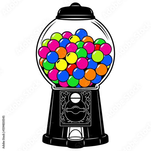 A classic gumball machine filled with colorful candy isolated on white background