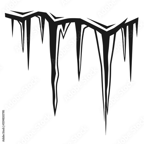 A set of sharp black icicles isolated on white background