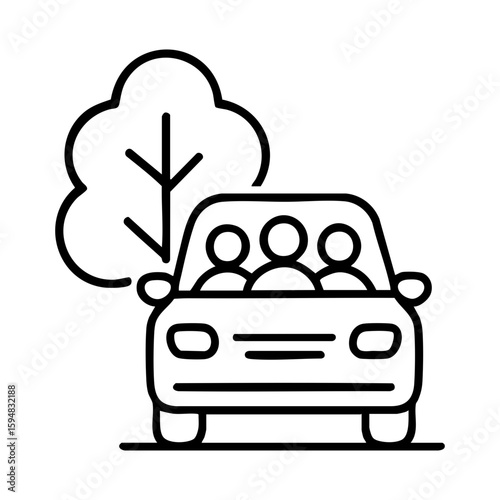 Eco carpooling icon with passengers and tree representing sustainable shared transportation method