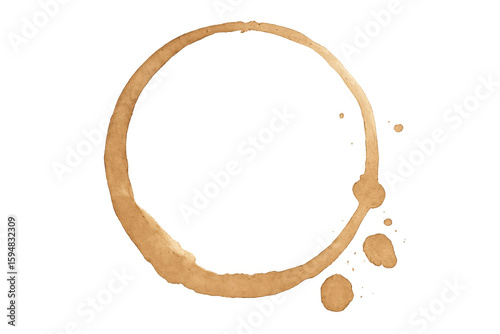 Brown coffee cup stain ring mark on transparent background, ideal for adding a realistic touch to designs