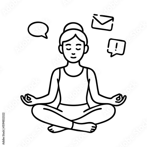Young woman meditating ignoring digital notifications for mental clarity and peace
