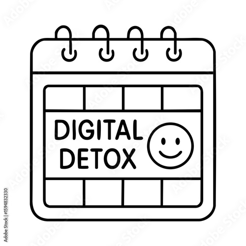 Calendar with digital detox reminder and happy face for screen time balance