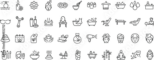 Elegant Spa and Beauty Line Icons – Relaxation, Wellness, and Self-Care Set.