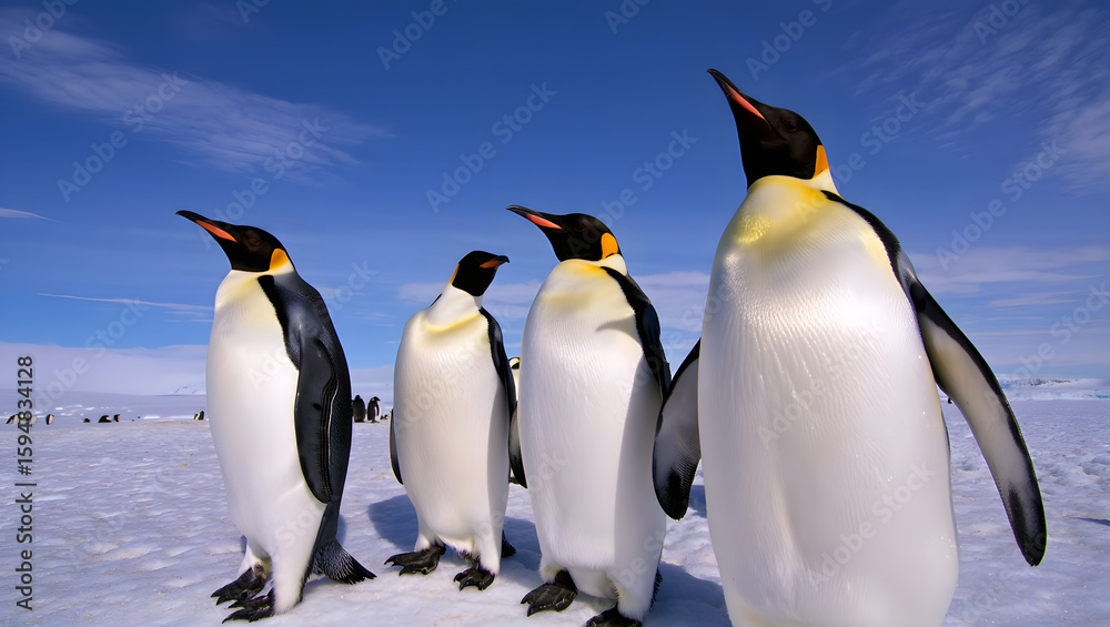 Obraz premium Two cute king penguins stand on a cold, snowy rock in an Antarctic wildlife colony