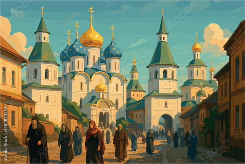 Spiritual view of Sergiev Posad with golden domes and monastery towers