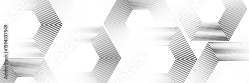 Digital abstract background with hexagon lines on black background. Futuristic digital network line art design for poster, flyer, cover, website, banner