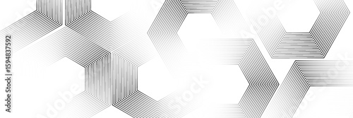 Digital abstract background with hexagon lines on black background. Futuristic digital network line art design for poster, flyer, cover, website, banner