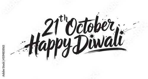 Celebratory Greeting for Diwali Featuring Calligraphic Text Announcing the Date and Wishing Happiness for the Festival of Lights