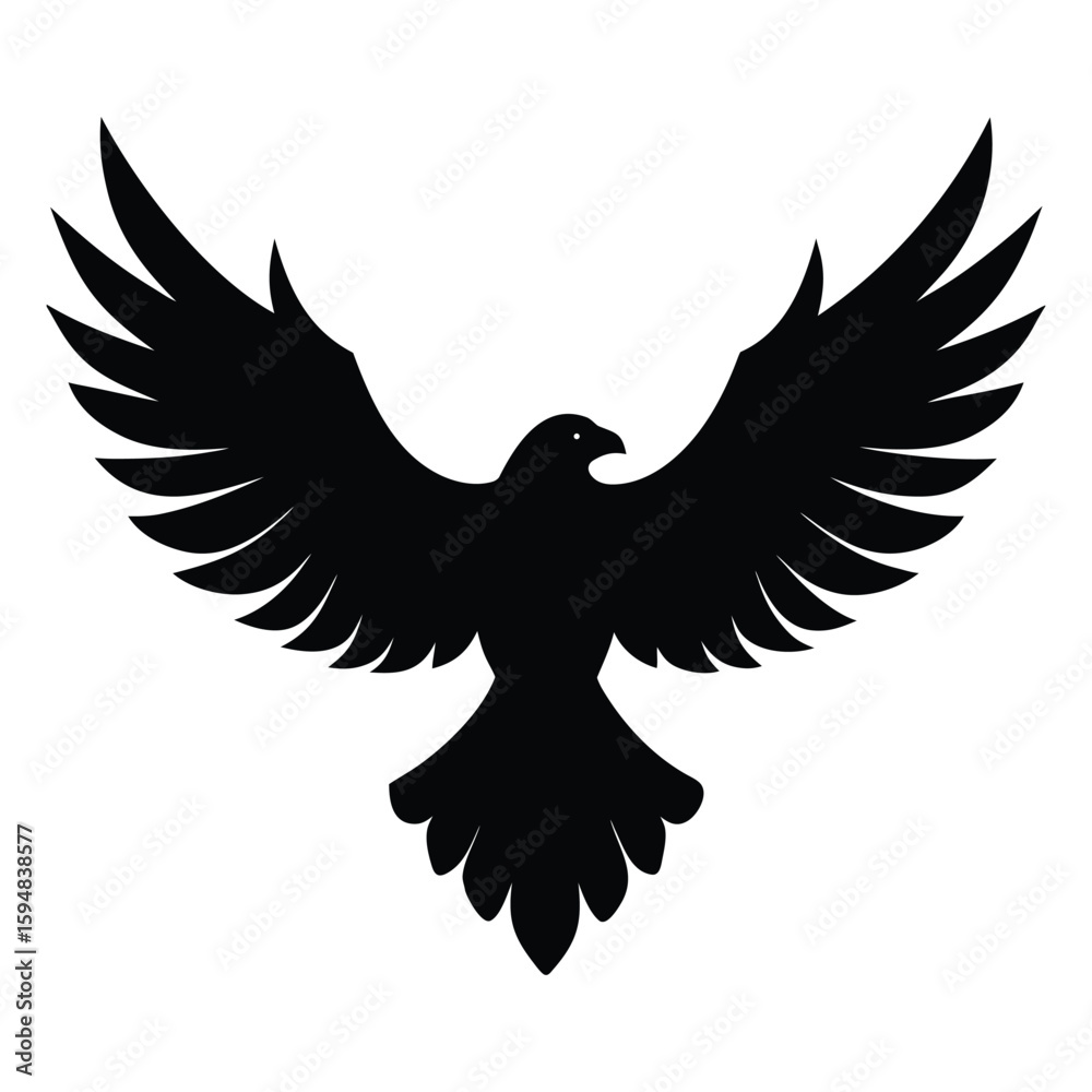 Fototapeta premium Black silhouette of an eagle with wings spread wide