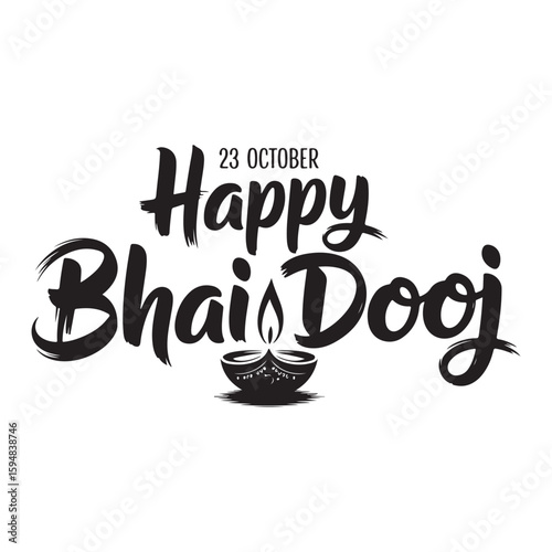 Celebratory Bhai Dooj Graphic with Traditional Lamp and Brushstroke Font Wishing Happiness on Twenty Third of October Festive Greetings
