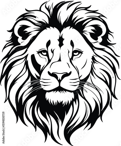 Vector illustration of a powerful lion head, a wild animal symbol of strength and art, perfect for a tattoo or mascot design