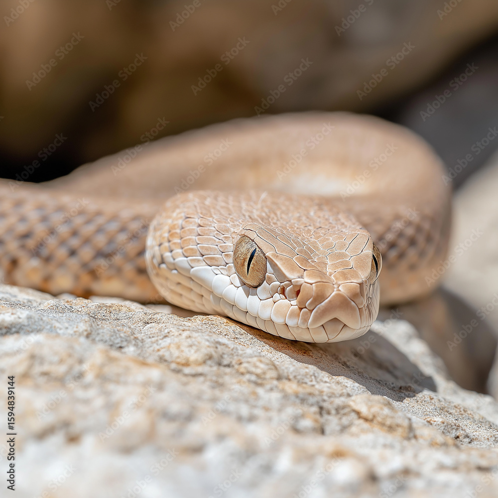 Fototapeta premium Venomous predator snake camouflaged in desert wildlife with scaly texture and piercing eyes